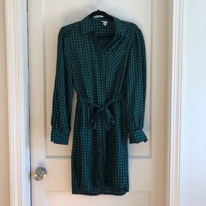Green Plaid Long Sleeve Dress